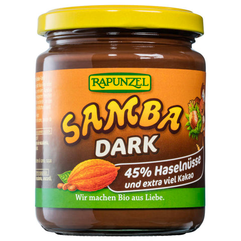 Samba Dark Schokolade - Dunkle Schokolade mit intensivem Kakaogeschmack, verpackt in einer eleganten, schwarzen Verpackung mit goldenen Akzenten.