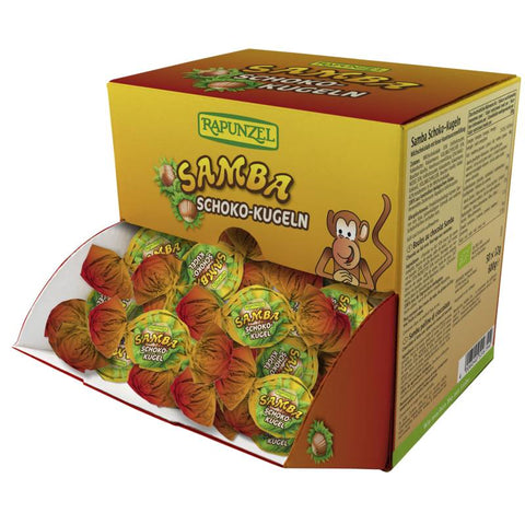 Eine Packung Samba Schoko-Kugeln, gefüllt mit cremiger Schokolade und umhüllt von einer knusprigen Schicht. Perfekt für Naschkatzen und Schokoladenliebhaber.