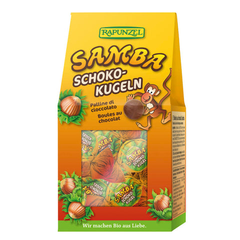 Eine Packung Samba Schoko-Kugeln, gefüllt mit cremiger Schokolade und umhüllt von einer knusprigen Schicht. Perfekt für Naschkatzen und Schokoladenliebhaber.