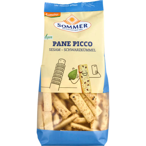 Pane Picco Sesam & Schwarzkümmel - Knusprige, kleine Brotstücke mit Sesam- und Schwarzkümmelsamen, ideal als Snack oder Beilage.