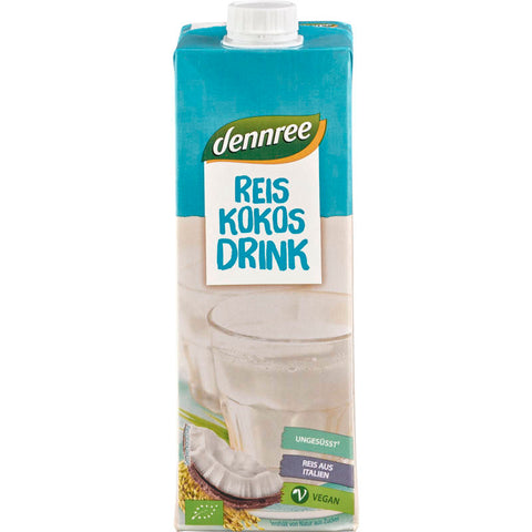 Reis-Kokos Drink in einer umweltfreundlichen Verpackung, ideal für vegane und laktosefreie Ernährung.