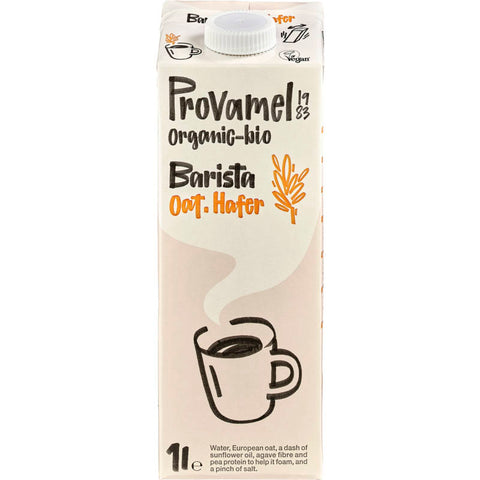 Haferdrink Barista in einer stilvollen Verpackung, ideal für die Zubereitung von cremigen Kaffeespezialitäten. Perfekt für vegane und laktosefreie Ernährung.