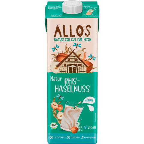 Reis Haselnuss Drink ungesüßt in einer umweltfreundlichen Verpackung, ideal für vegane und laktosefreie Ernährung.