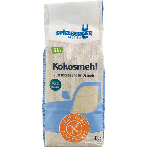 Packung glutenfreies Kokosmehl, ideal für gesunde und allergenfreie Back- und Kochrezepte.