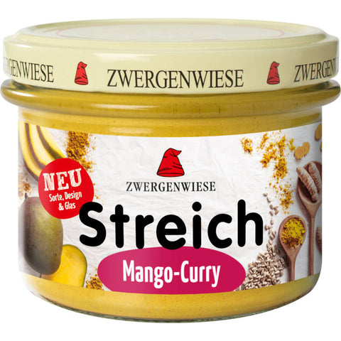 Mango Curry Streich – Veganer Brotaufstrich mit exotischem Mango-Curry-Geschmack, cremig und würzig, ideal für Sandwiches und als Dip.