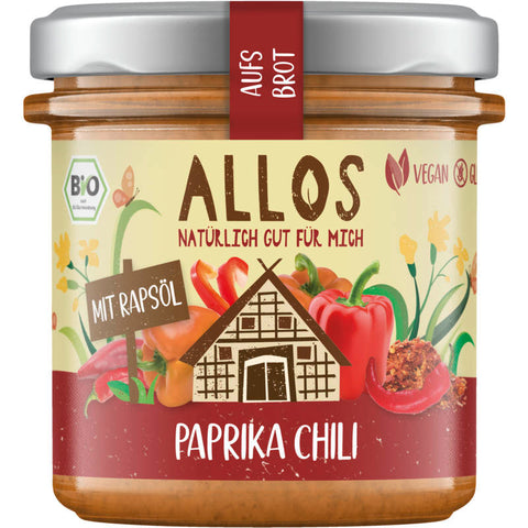 Glas mit Aufstrich Aufs Brot Paprika Chili von Zwergenwiese, gefüllt mit einer würzigen, roten Paprika-Chili-Creme.