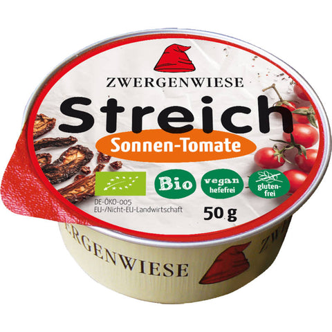 Kleiner Streich Sonnentomate - Veganer Brotaufstrich mit sonnengereiften Tomaten, in einer kleinen, handlichen Verpackung.