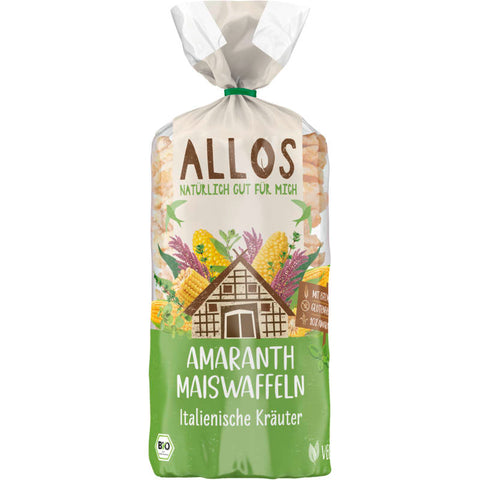 Packung Amaranth-Mais-Waffeln mit italienischen Kräutern