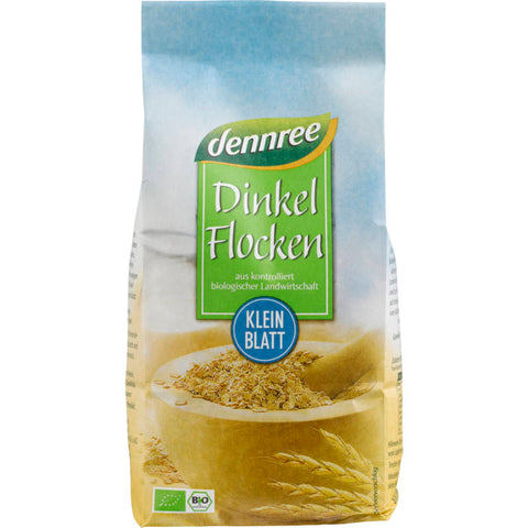 Packung Dinkelflocken Kleinblatt, ideal für ein gesundes Frühstück oder als Zutat für verschiedene Rezepte.