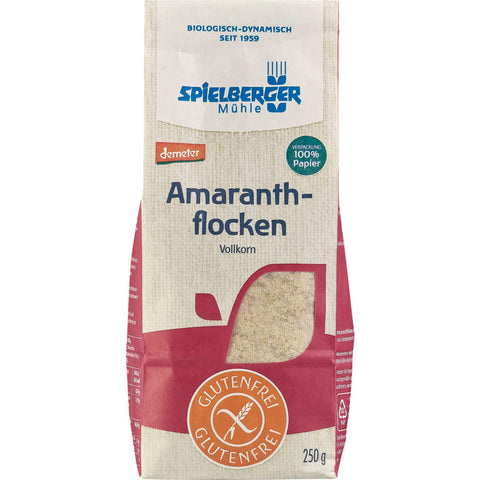 Glutenfreie Amaranthflocken in Demeter-Qualität, ideal für eine gesunde und ausgewogene Ernährung.