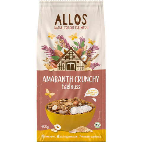 Amaranth Crunchy Edelnuss - Knuspriges Müsli mit Amaranth und edlen Nüssen, ideal für ein gesundes Frühstück oder als Snack zwischendurch.