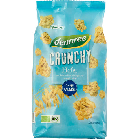 Eine Packung knuspriges Hafer Crunchy Müsli, reich an Ballaststoffen und perfekt für ein gesundes Frühstück.