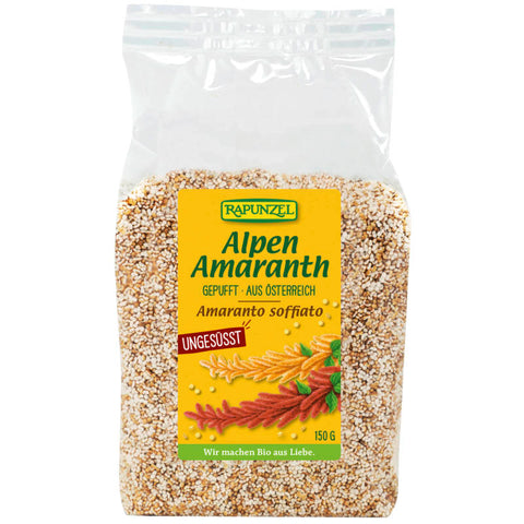 Eine Packung gepuffter Amaranth, eine gesunde und nahrhafte Getreidealternative, ideal für Müsli, Joghurt oder als Snack.