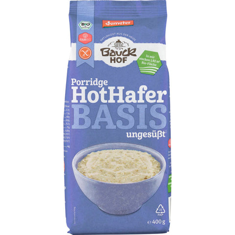 Hot Hafer Basis glutenfrei, demeter - Glutenfreier Haferbrei in Bio-Qualität, ideal für ein warmes Frühstück oder als gesunde Zwischenmahlzeit.