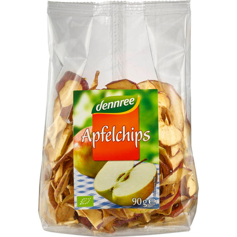 Knusprige Apfelchips in einer Schale, perfekt als gesunder Snack für zwischendurch.