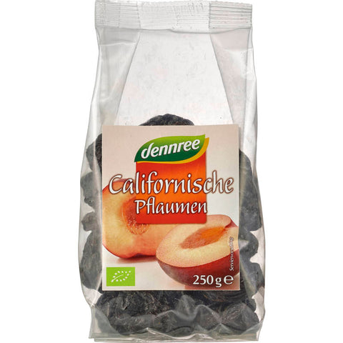 Saftige kalifornische Pflaumen in einer Schale, perfekt für einen gesunden Snack oder zum Verfeinern von Gerichten.