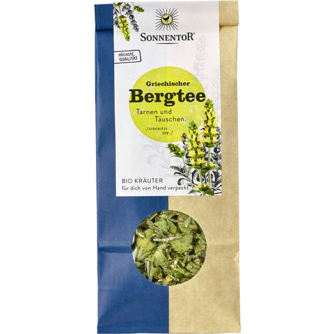 Verpackung von griechischem Bergtee mit getrockneten Kräutern und Blüten