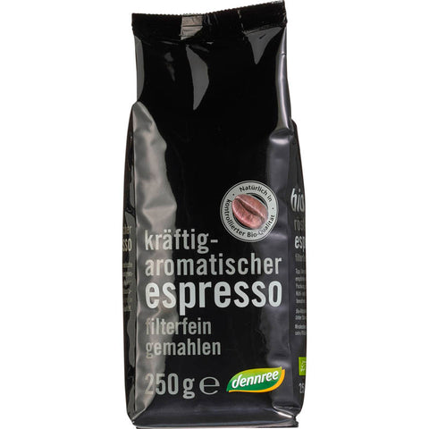 Verpackung mit gemahlenem Espresso, ideal für die Zubereitung von aromatischem und kräftigem Kaffee.