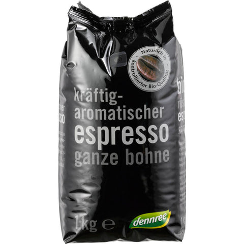 Verpackung mit ganzen Espressobohnen, ideal für die Zubereitung von aromatischem und kräftigem Espresso.