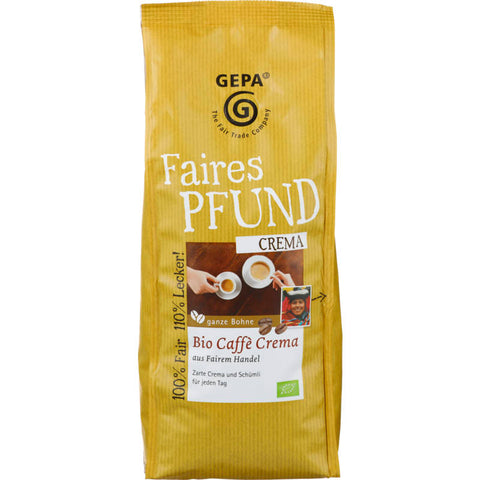 Faires Pfund Crema, ganze Bohne - Aromatische Kaffeebohnen für einen vollmundigen und fair gehandelten Kaffeegenuss.