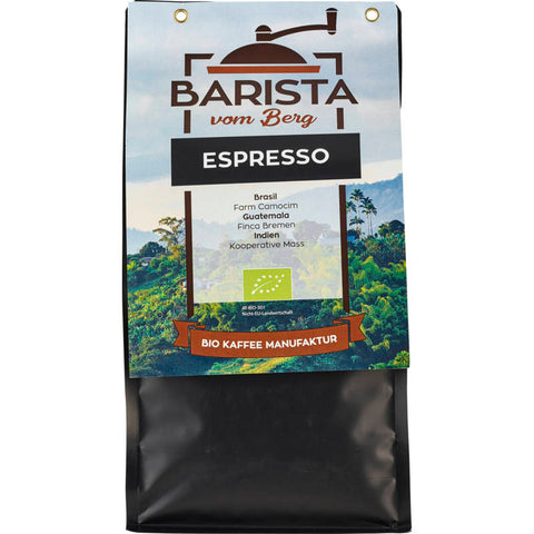 Bio Espresso ganze Bohne in umweltfreundlicher Verpackung – aromatischer, kräftiger Geschmack aus nachhaltigem Anbau