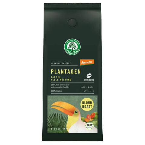 Packung Plantagen Kaffee Blond Roast, aromatischer hell gerösteter Kaffee aus nachhaltigem Anbau.