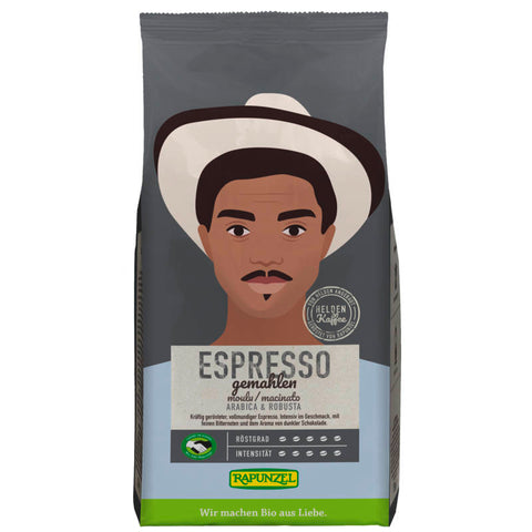 Packung Heldenkaffee Espresso, gemahlen, 250g – Aromatischer und kräftiger Espresso für Kaffeeliebhaber