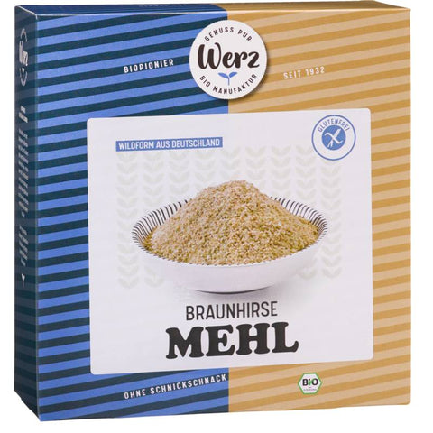 Braunhirse Mehl in einer Packung, glutenfrei und ideal für gesunde Back- und Kochrezepte