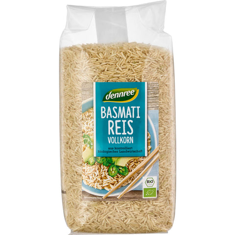 Packung Basmati-Reis Vollkorn, 1 kg, naturbelassener, aromatischer Langkornreis in umweltfreundlicher Verpackung