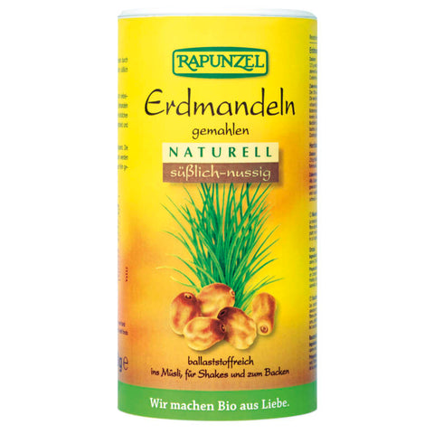 Erdmandeln gemahlen - naturell in einer umweltfreundlichen Verpackung, ideal für gesundheitsbewusste Ernährung und glutenfreie Backrezepte.