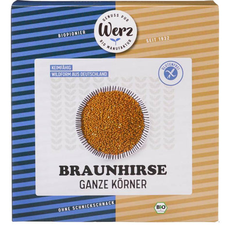 Braunhirse ganz keimfähig glutenfrei in einer umweltfreundlichen Verpackung, ideal für eine gesunde und glutenfreie Ernährung.