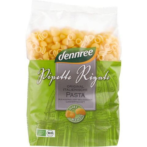 Eine Packung Pipette Rigate Pasta, italienische Röhrennudeln mit geriffelter Oberfläche, ideal für herzhafte Saucen und Aufläufe.