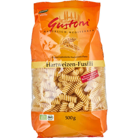 Hartweizen-Fusilli, bronze - Hochwertige, spiralförmige Nudeln aus 100% Hartweizengrieß, hergestellt mit traditioneller Bronze-Methode für eine raue Oberfläche, die Saucen perfekt aufnimmt.