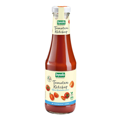 Flasche Tomaten Ketchup ohne Kristallzucker, gesunde Alternative zu herkömmlichem Ketchup, ideal für kalorienbewusste Ernährung