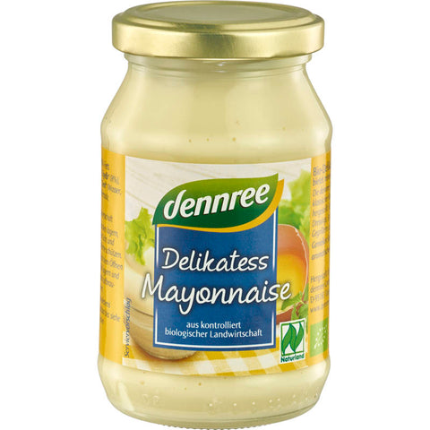 Glas mit Delikatess Mayonnaise mit Ei, cremige Konsistenz, ideal für Sandwiches und Salate