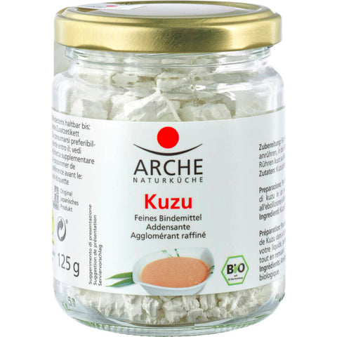 Kuzu-Wurzelstärke in einer umweltfreundlichen Verpackung, ideal zum Andicken von Suppen, Saucen und Desserts. Hochwertiges Naturprodukt aus biologischem Anbau.