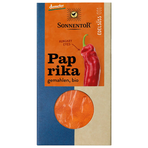 Paprika edelsüß in einer Gewürzdose, ideal zum Verfeinern von Gerichten mit mildem, süßem Paprikageschmack.