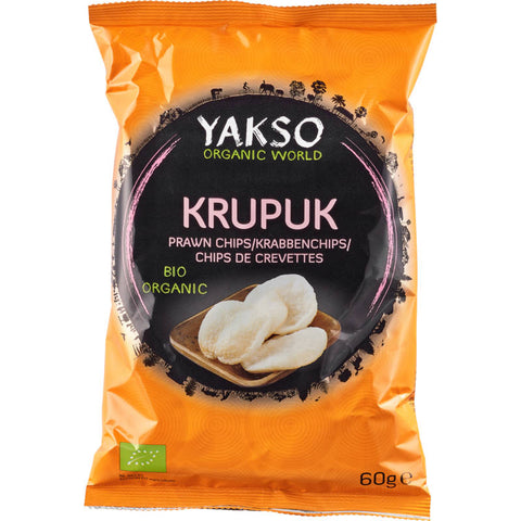 Eine Packung Krupuk Krabbenchips, knusprige asiatische Snacks aus Krabbenmehl, ideal als Beilage oder Snack.