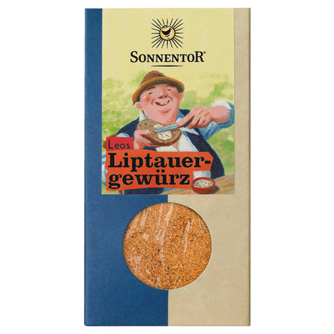 Leos Liptauer Gewürz in einer stilvollen Glasverpackung, ideal zum Verfeinern von traditionellen Liptauer-Aufstrichen und anderen kulinarischen Kreationen.