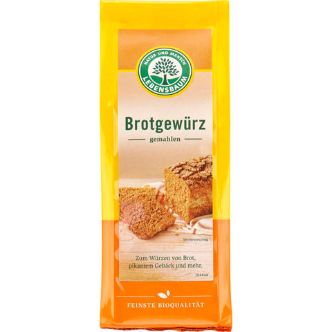 Gemahlenes Brotgewürz in einem Glasbehälter, ideal zum Verfeinern von selbstgebackenem Brot.