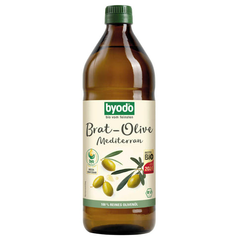 Flasche Bratöl-Olive Mediterran mit mediterranem Olivenöl, ideal zum Braten und Verfeinern von Gerichten.