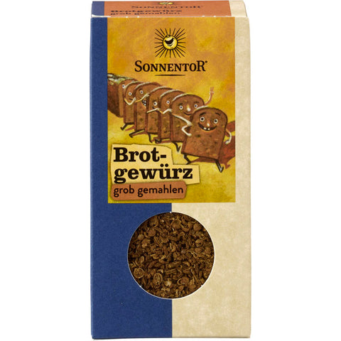 Eine Packung grob gemahlenes Brotgewürz, ideal zum Verfeinern von selbstgebackenem Brot und Brötchen.