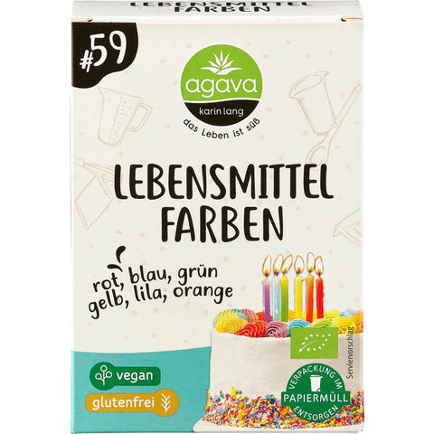 Eine Auswahl an bunten Lebensmittelfarben in kleinen Fläschchen, ideal zum Färben von Kuchen, Keksen, Fondant und anderen Backwaren.