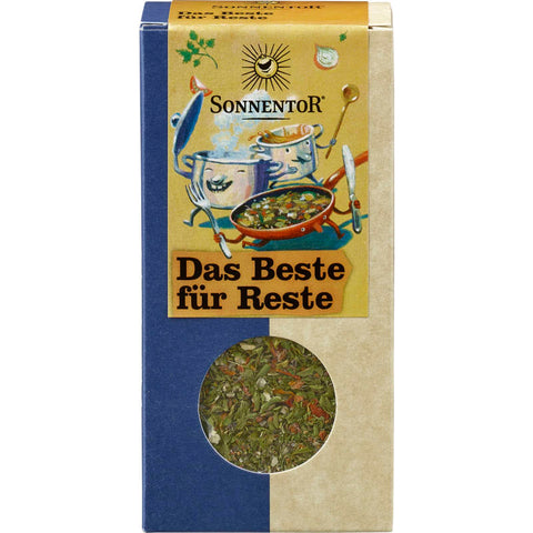 Das Beste für Reste Gewürz - Aromatische Gewürzmischung zur Verfeinerung von Resten und Speisen, 50g Glasbehälter mit bunter Etikettierung