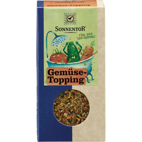 Frisches Gemüsetopping aus einer bunten Mischung von knackigen Paprika, saftigen Tomaten, aromatischen Zwiebeln und grünen Kräutern, perfekt zum Verfeinern von Salaten, Pizzen und anderen Gerichten.