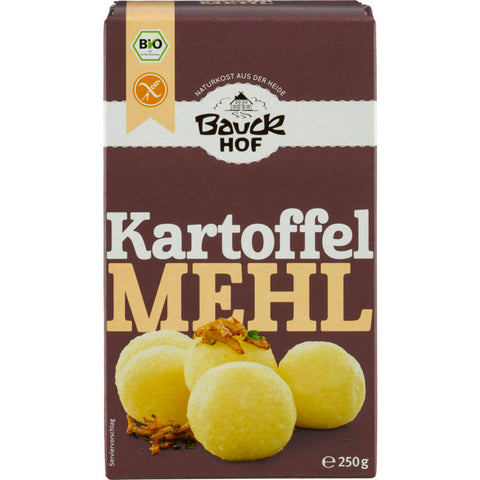 Eine Packung glutenfreies Kartoffelmehl, ideal zum Backen und Kochen für Menschen mit Glutenunverträglichkeit.