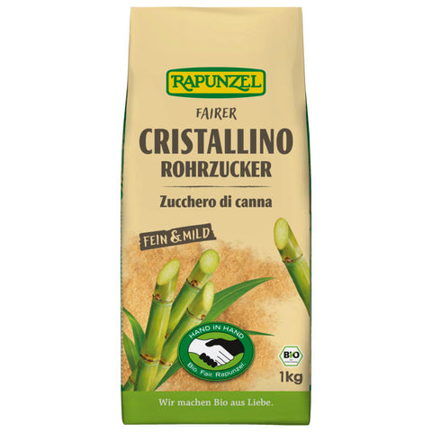 Packung Cristallino Rohrzucker, 500g, naturbelassener brauner Zucker in umweltfreundlicher Verpackung