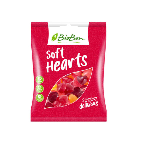 Soft Hearts ohne Gelatine - Weiche, herzförmige Fruchtgummis, vegan und frei von tierischen Inhaltsstoffen, ideal für Naschkatzen und Veganer.