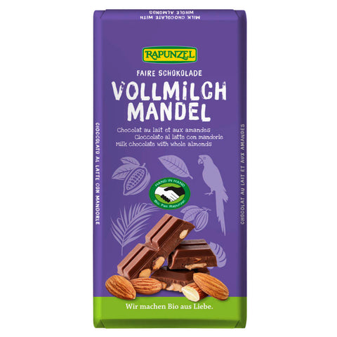 Vollmilch Mandel Schokolade: Köstliche Vollmilchschokolade mit knackigen Mandeln, perfekt für Genießer.