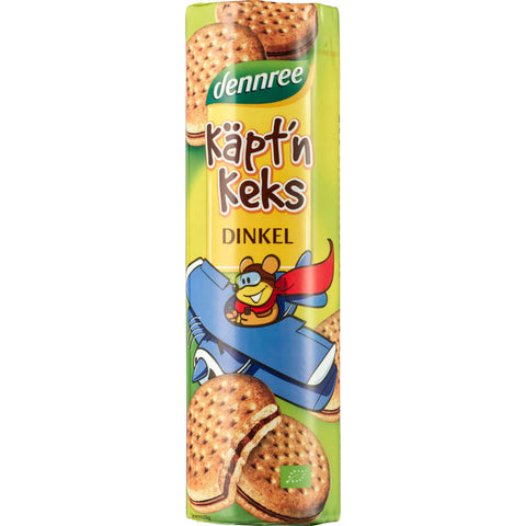 Packung Käptn Keks Dinkelkekse – knusprige, goldbraune Kekse aus Dinkelmehl, ideal für den gesunden Snack zwischendurch.